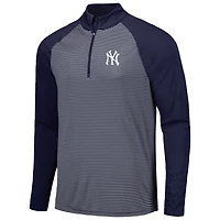 Men's Levelwear Navy New York Yankees Charter Striped Raglan Quarter-Zip Top