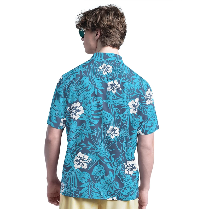 Men's Margaritaville Navy New York Yankees Palm Shade Party Button-Up Shirt
