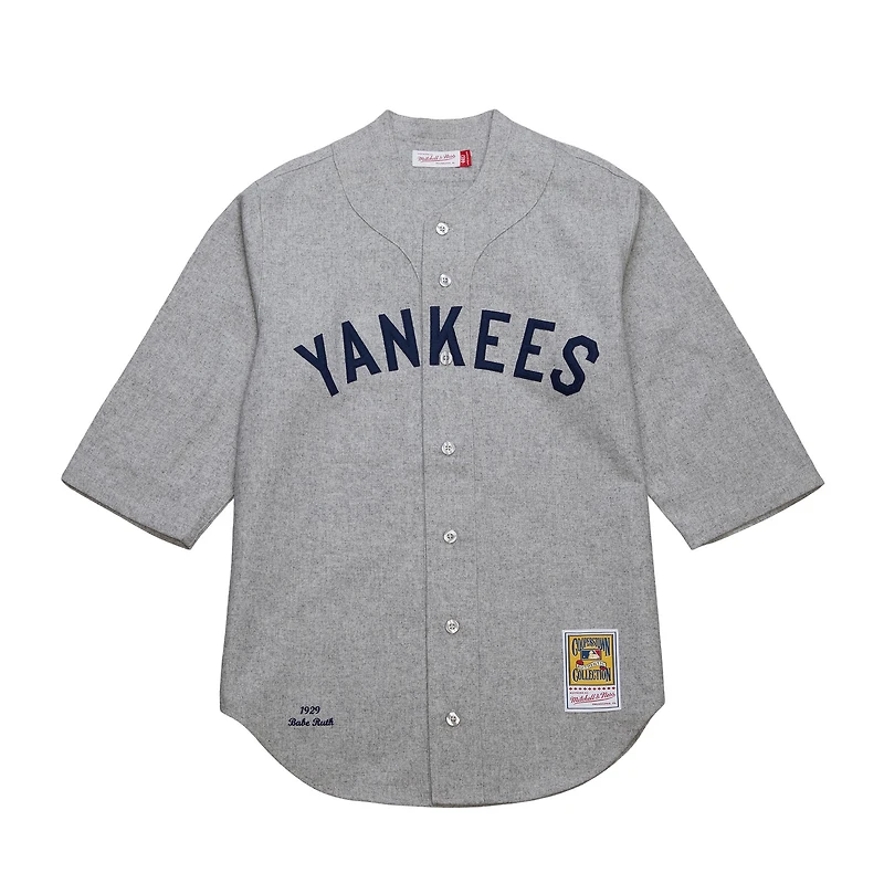 Maillot authentique Mitchell & Ness Babe Ruth gris New York Yankees Cooperstown Collection 1929 pour hommes