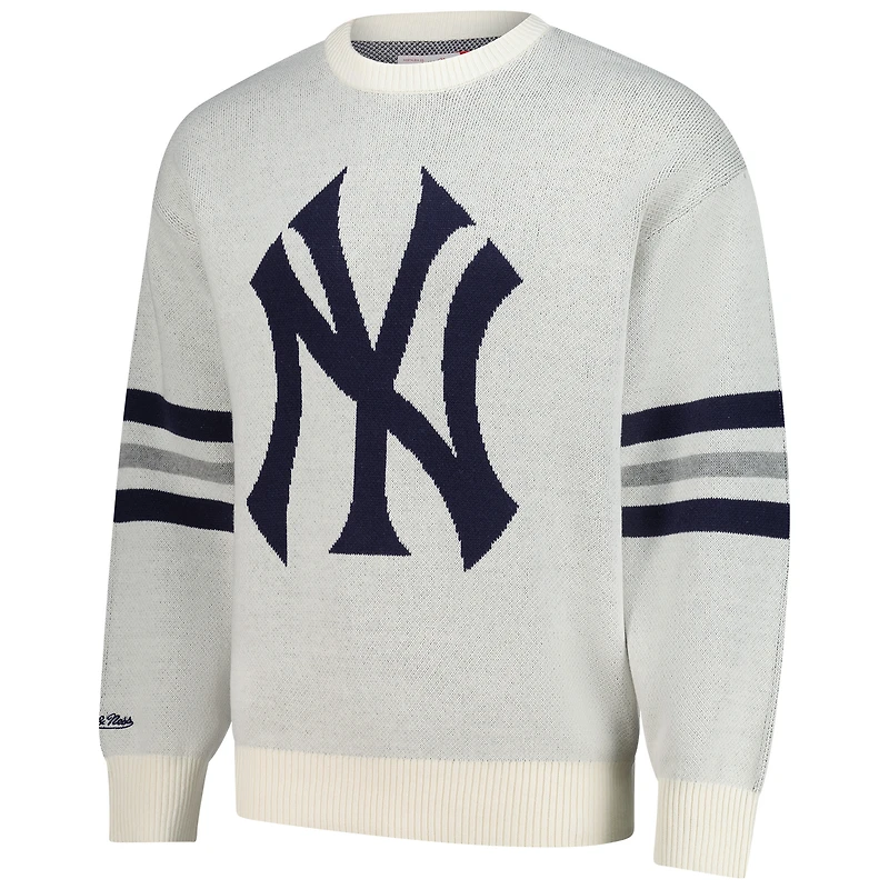 Pull rétro pour homme Mitchell & Ness crème New York Yankees