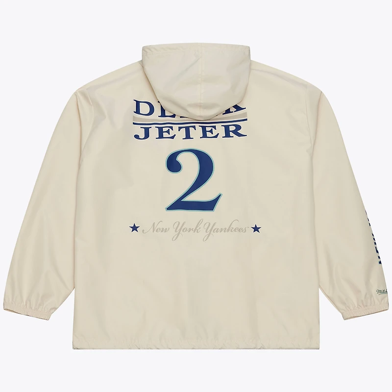 Men's Mitchell & Ness Derek Jeter Cream New York Yankees Full-Snap Yacht Rock Name Number Hooded Coach's Jacket
