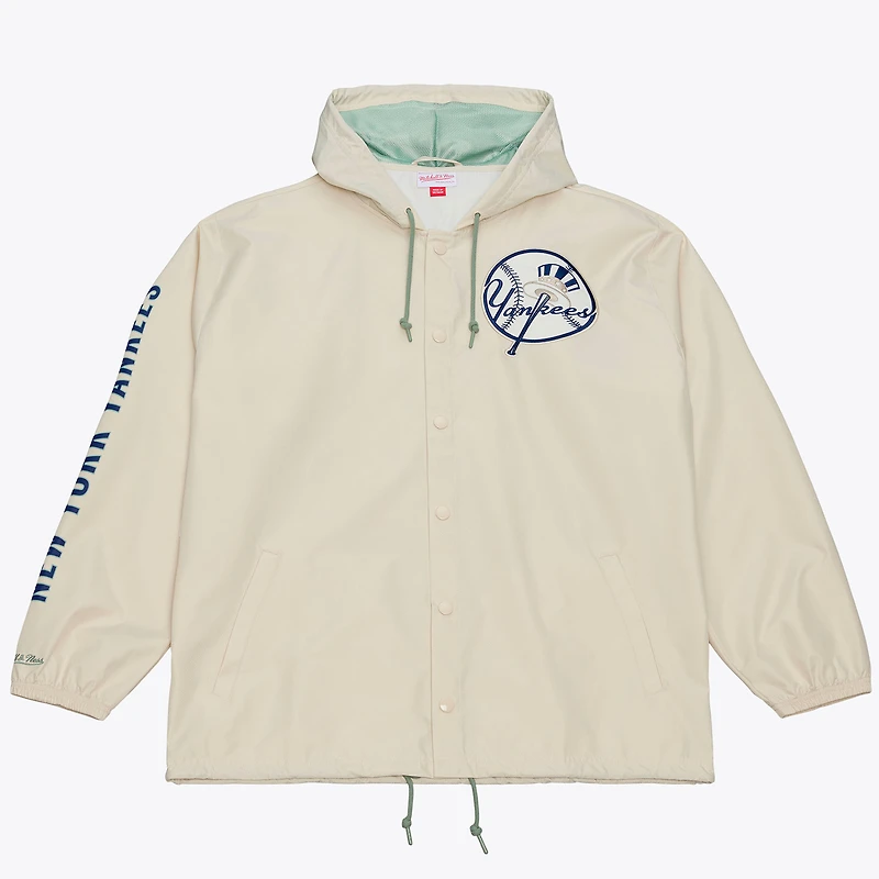 Men's Mitchell & Ness Derek Jeter Cream New York Yankees Full-Snap Yacht Rock Name Number Hooded Coach's Jacket