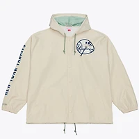 Men's Mitchell & Ness Derek Jeter Cream New York Yankees Full-Snap Yacht Rock Name Number Hooded Coach's Jacket