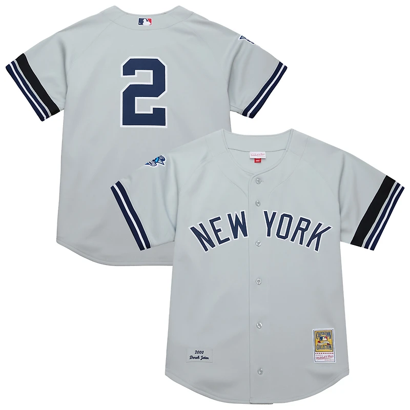 Maillot authentique Mitchell & Ness Derek Jeter gris pour homme des Yankees de New York, collection Cooperstown, Série mondiale 2000