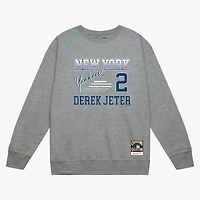 Sweat-shirt à col rond Mitchell & Ness Derek Jeter gris chiné, rayures des Yankees de New York, nom et numéro pour homme