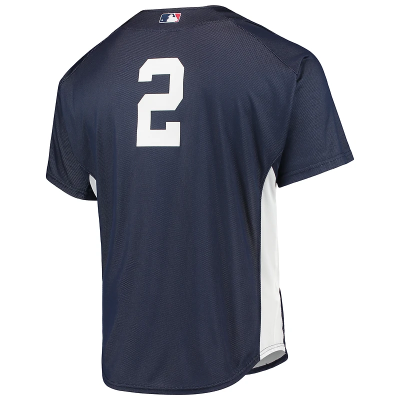 Men's Mitchell & Ness Derek Jeter Navy New York Yankees Cooperstown Collection Mesh Batting Practice Button-Up Jersey