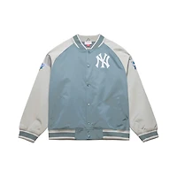 Men's Mitchell & Ness  Gray New York Yankees Thunderstorm Head Coach Lightweight Satin Full-Snap Jacket