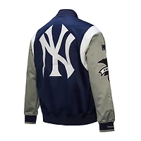 Veste Mitchell & Ness bleu marine/gris à boutons-pression pour homme, collection Cooperstown des Yankees de New York, Team Origins, en satin