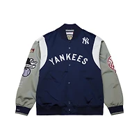 Veste Mitchell & Ness bleu marine/gris à boutons-pression pour homme, collection Cooperstown des Yankees de New York, Team Origins, en satin