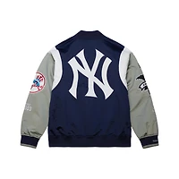 Veste Mitchell & Ness bleu marine/gris à boutons-pression pour homme, collection Cooperstown des Yankees de New York, Team Origins, en satin