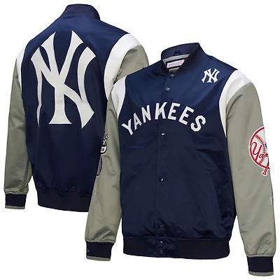 Veste Mitchell & Ness bleu marine/gris à boutons-pression pour homme, collection Cooperstown des Yankees de New York, Team Origins, en satin