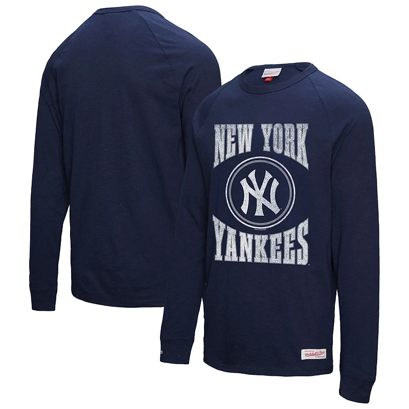 Men's Mitchell & Ness Navy New York Yankees Arched Logo Slub Long Sleeve T-Shirt