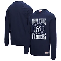 Men's Mitchell & Ness Navy New York Yankees Arched Logo Slub Long Sleeve T-Shirt