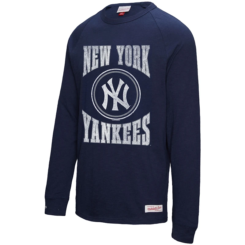 Men's Mitchell & Ness Navy New York Yankees Arched Logo Slub Long Sleeve T-Shirt