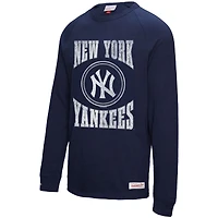 Men's Mitchell & Ness Navy New York Yankees Arched Logo Slub Long Sleeve T-Shirt