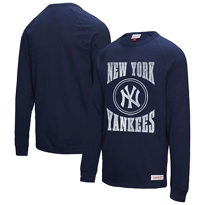 Men's Mitchell & Ness Navy New York Yankees Arched Logo Slub Long Sleeve T-Shirt
