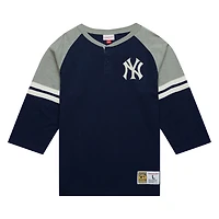 Men's Mitchell & Ness Navy New York Yankees Cooperstown Collection Legendary Raglan Slub Henley 3/4-Sleeve T-Shirt