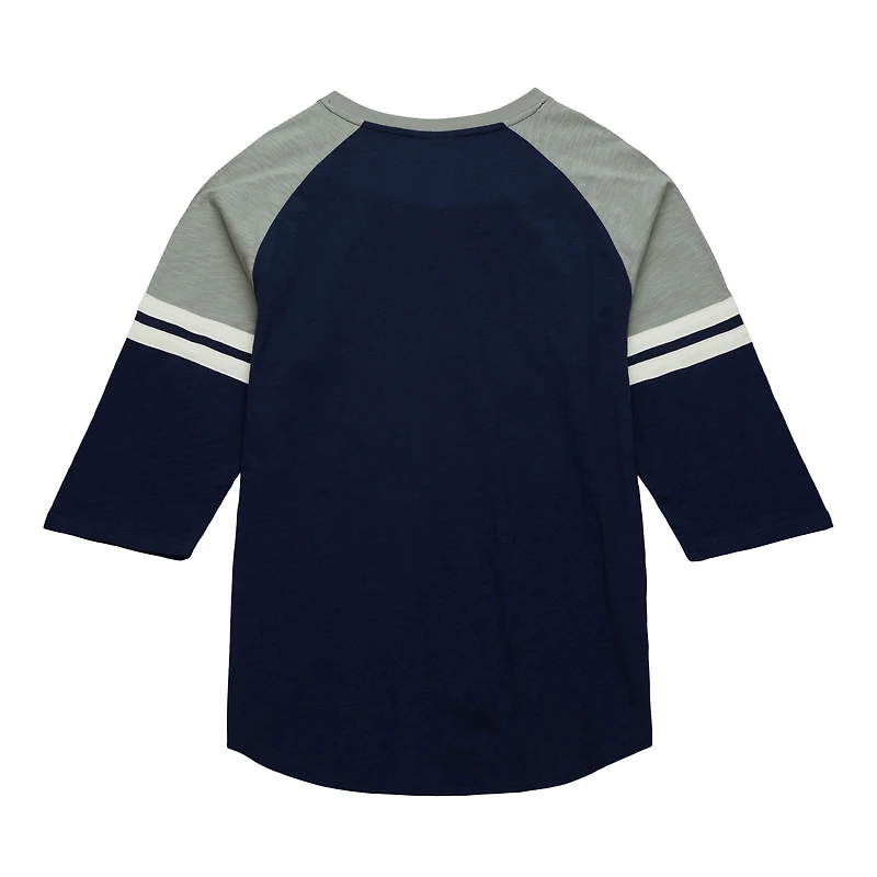 Men's Mitchell & Ness Navy New York Yankees Cooperstown Collection Legendary Raglan Slub Henley 3/4-Sleeve T-Shirt