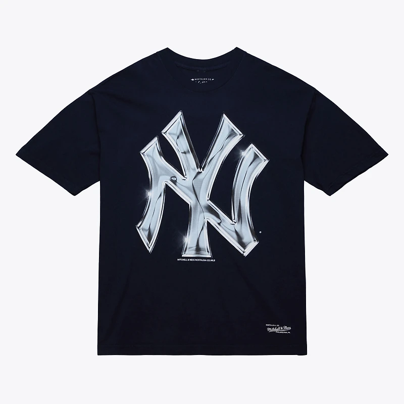 T-shirt bleu marine Mitchell & Ness pour homme, motif chrome liquide des Yankees de New York