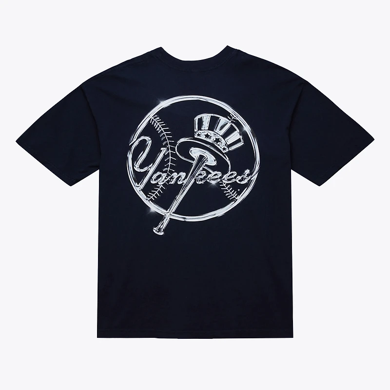 T-shirt bleu marine Mitchell & Ness pour homme, motif chrome liquide des Yankees de New York