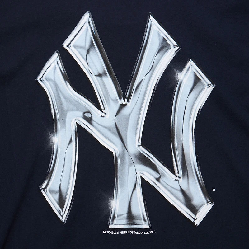 T-shirt bleu marine Mitchell & Ness pour homme, motif chrome liquide des Yankees de New York