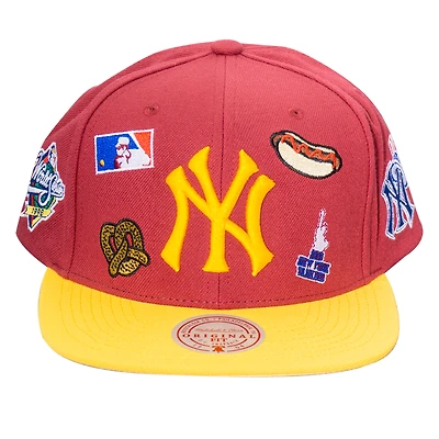 Men's Mitchell & Ness Red New York Yankees Patches Snapback Hat