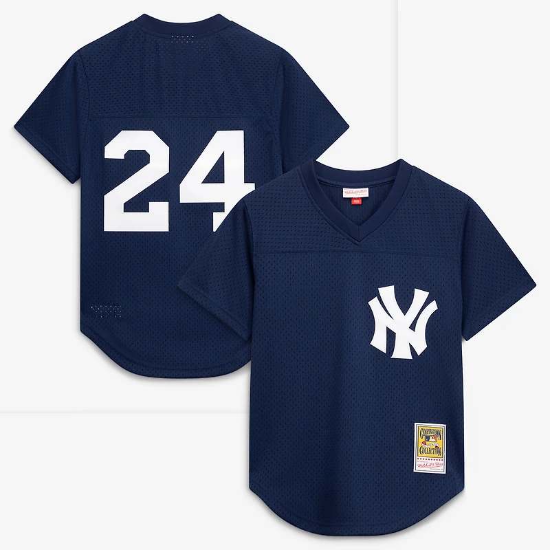 Men's Mitchell & Ness Rickey Henderson Navy New York Yankees Cooperstown Collection Mesh Batting Practice Button-Up Jersey