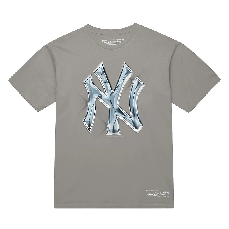 Men's Mitchell & Ness Silver New York Yankees Liquid Chrome T-Shirt