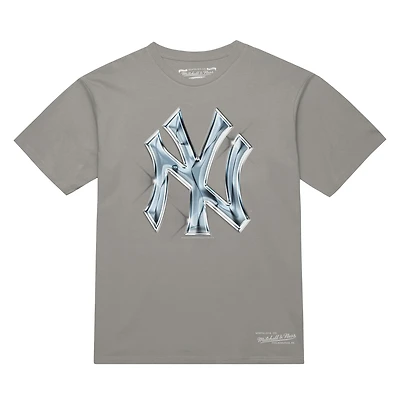 Men's Mitchell & Ness  Silver New York Yankees Liquid Chrome T-Shirt