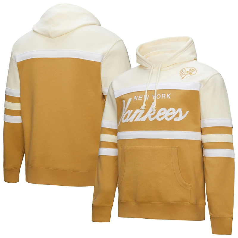 Sweat à capuche Mitchell & Ness beige/crème pour homme, modèle entraîneur-chef des Yankees de New York