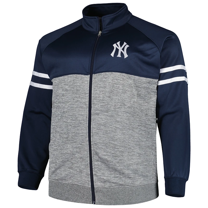 Men's Navy/Heather Gray New York Yankees Big & Tall Raglan Full-Zip Track Jacket