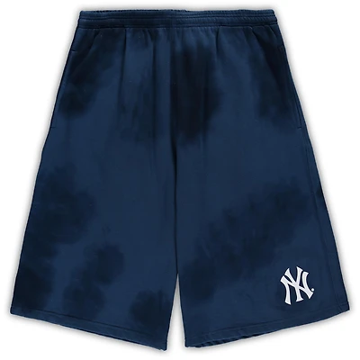 Men's Navy New York Yankees Big & Tall Tye Dye Fleece Shorts