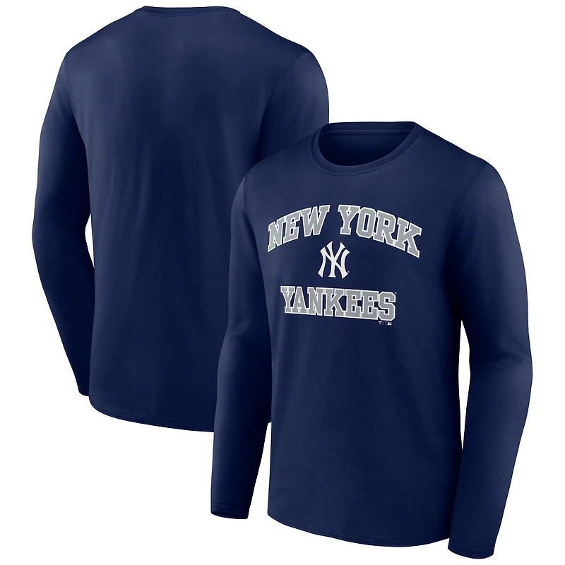 T-shirt à manches longues bleu marine pour homme, motif « Cœur et âme » des Yankees de New York