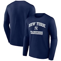 T-shirt à manches longues bleu marine pour homme, motif « Cœur et âme » des Yankees de New York
