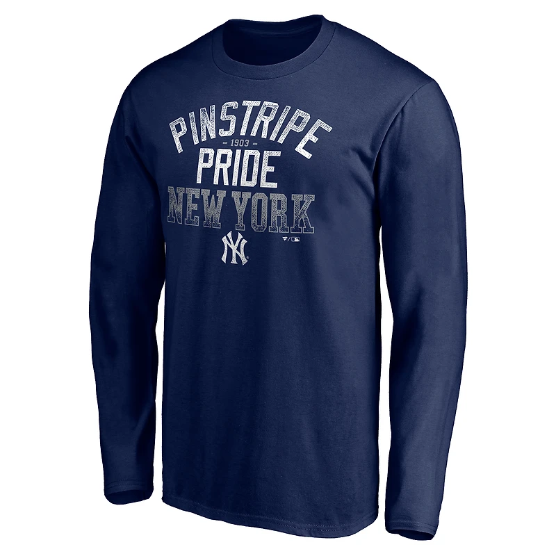 Men's Navy New York Yankees Pinstripe Pride Long Sleeve T-Shirt