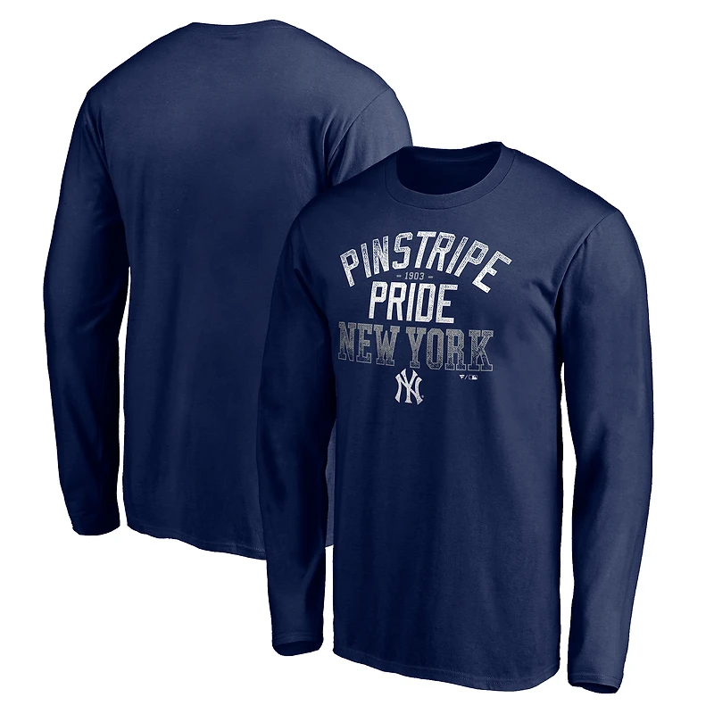 Men's Navy New York Yankees Pinstripe Pride Long Sleeve T-Shirt