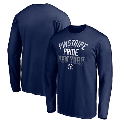 Men's Navy New York Yankees Pinstripe Pride Long Sleeve T-Shirt