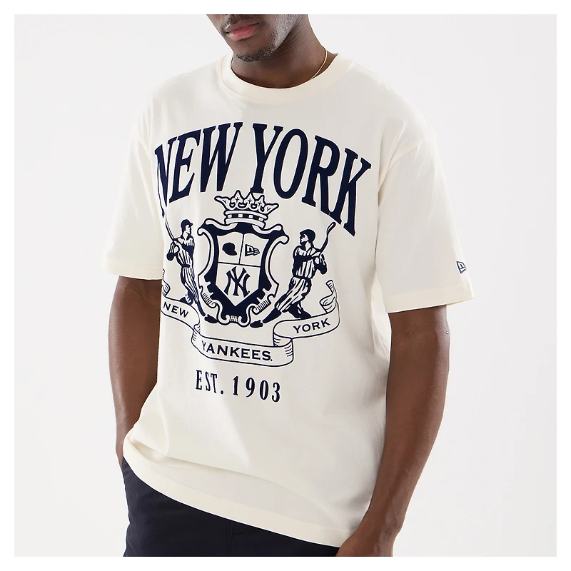 Men's New Era Beige York Yankees Lifestyle Coat of Arms Flocking T-Shirt