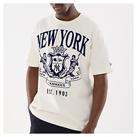 Men's New Era Beige York Yankees Lifestyle Coat of Arms Flocking T-Shirt