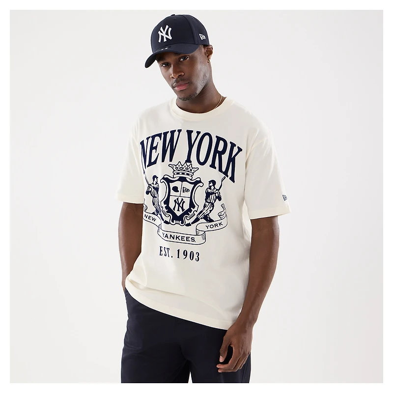 Men's New Era Beige York Yankees Lifestyle Coat of Arms Flocking T-Shirt