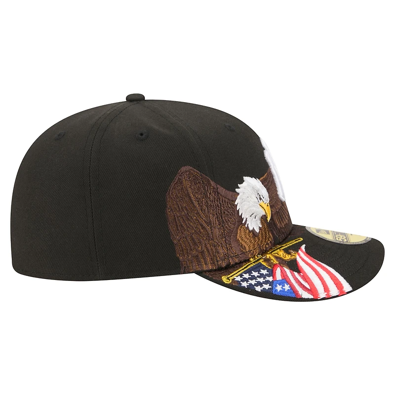 Casquette ajustée New Era 59FIFTY noire pour homme, motif aigle chauve des Yankees de York, style Americana.