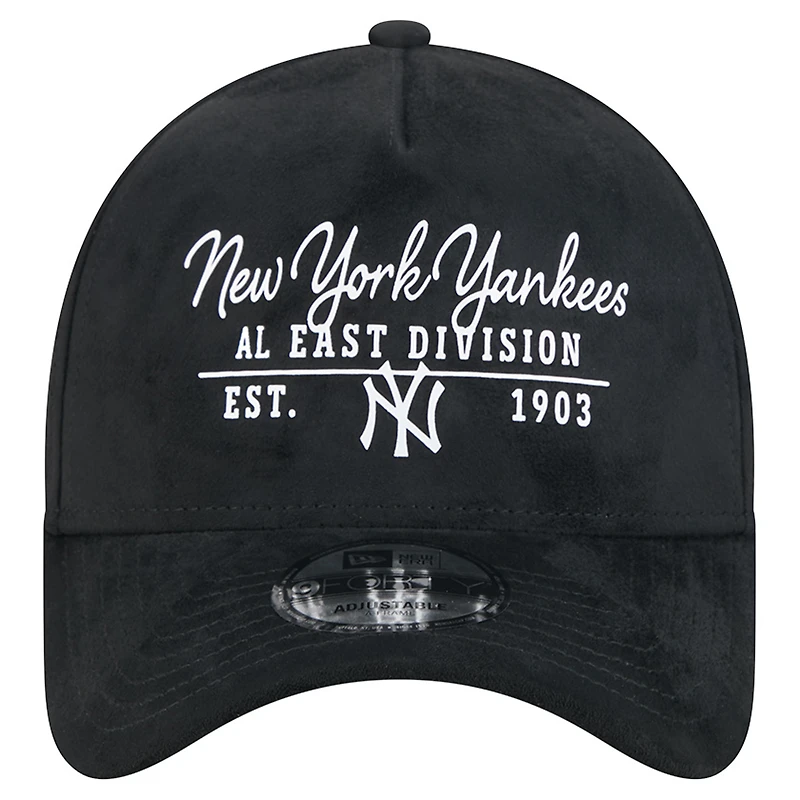 Men's New Era Black New York Yankees Script Text 9FORTY A-Frame Adjustable Hat