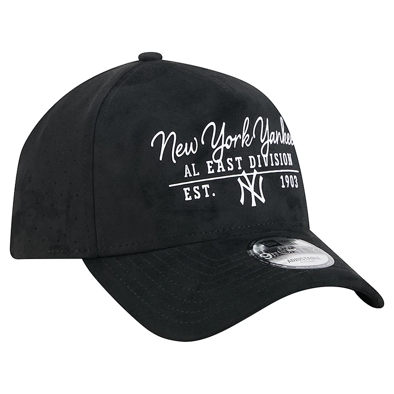 Men's New Era Black New York Yankees Script Text 9FORTY A-Frame Adjustable Hat