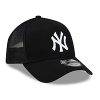Men's New Era Black New York Yankees Side Script 9FORTY A-Frame Trucker Adjustable Hat
