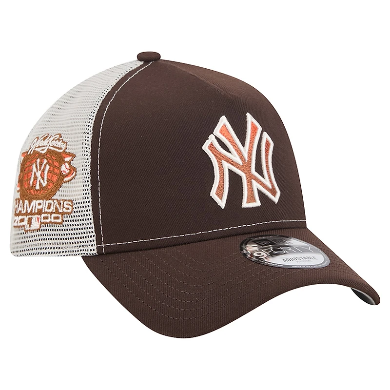 Men's New Era Brown New York Yankees Pumpkin Spice A-Frame 9FORTY Adjustable Trucker Hat
