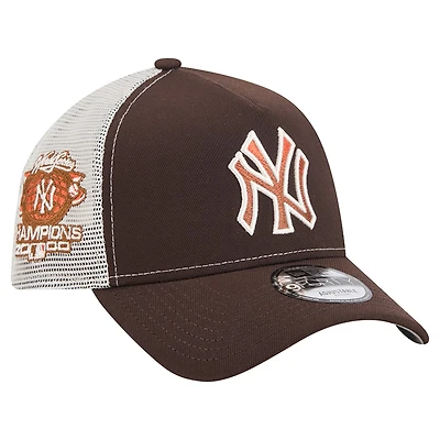 Men's New Era Brown New York Yankees Pumpkin Spice A-Frame 9FORTY Adjustable Trucker Hat