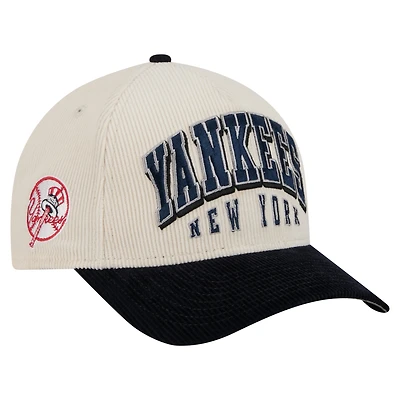 Casquette ajustable New Era 9FORTY A-Frame en velours côtelé crème/bleu marine pour homme, des Yankees de New York