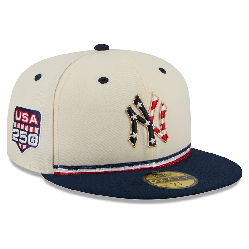 Men's New Era Cream/Navy York Yankees USA 250 Fourth of July 59FIFTY Fitted Hat