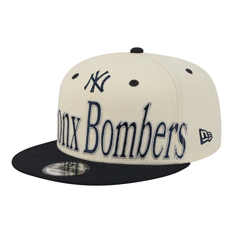 Men's New Era Cream New York Yankees Oversized Slogan 9FIFTY Snapback Hat