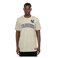 T-shirt à rayures New Era crème pour homme, style rétro, York Yankees.